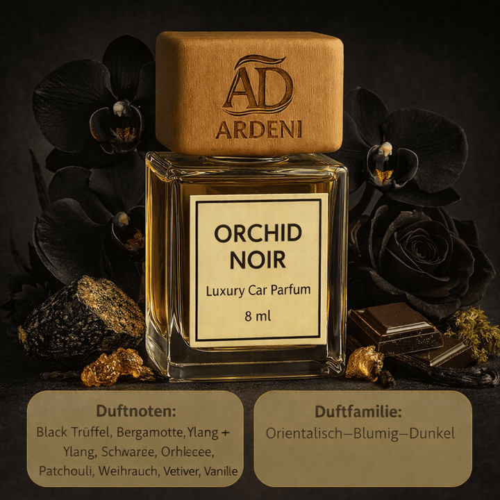 Orchid Noir Auto Duft Flakon mit Holzdeckel und Aufhängung