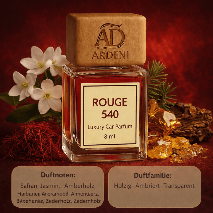 ROUGE 540 Auto Duft Luxury Car Parfum mit Noten von Safran, Jasmin und Amberholz in elegantem Flakon.