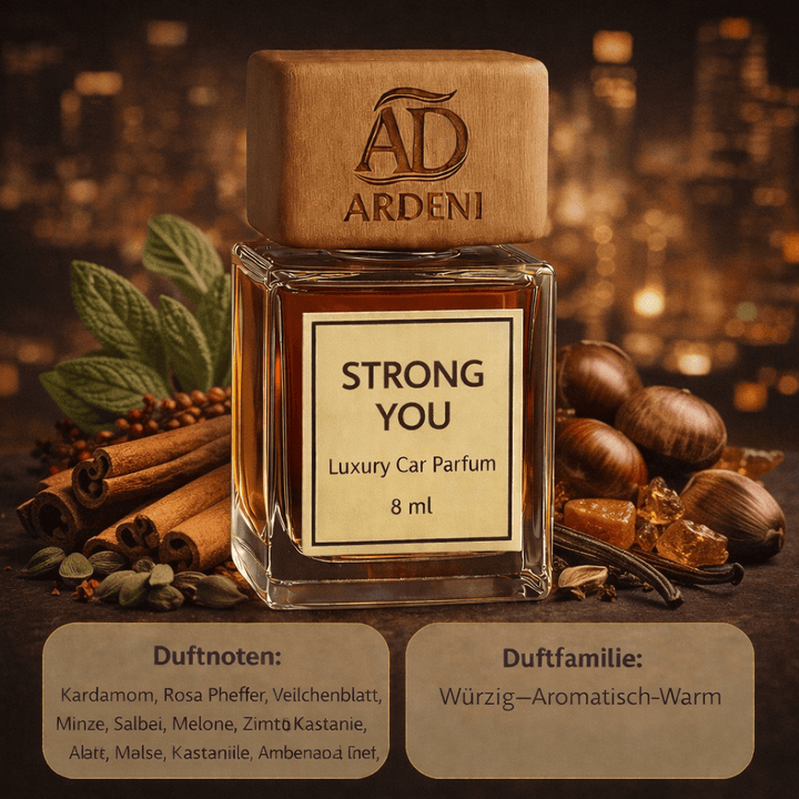 STRONG YOU Auto Duft 8 ml Luxury Car Parfum with aromatic notes of spices and warm vanilla.