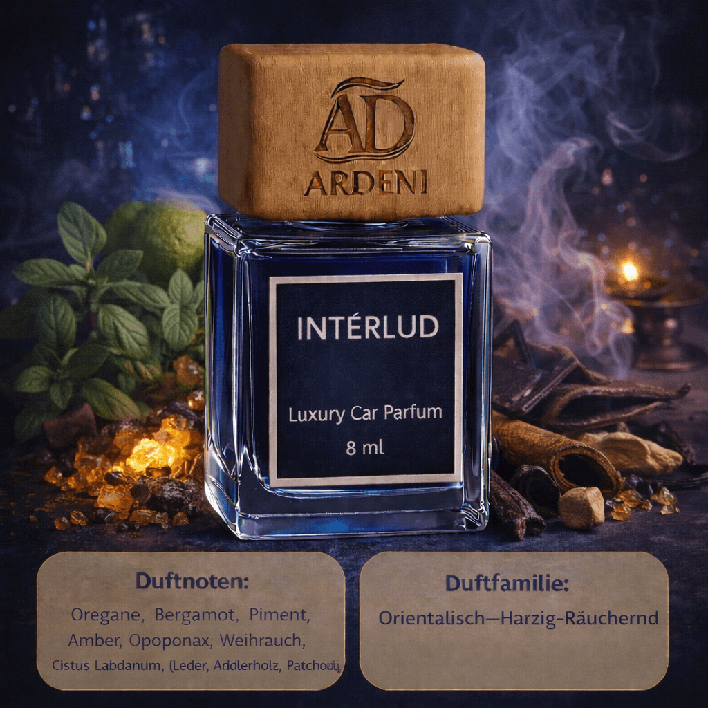 INTERLUD Auto Duft Flakon mit Holzdeckel und Aufhängung