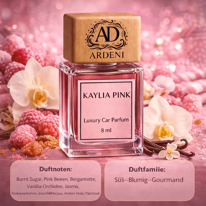 Ardeni Kaylia Pink Auto Duft mit weichen Vanille und Candy Nuancen in edlem Glasdesign für ein feminines Fahrerlebnis