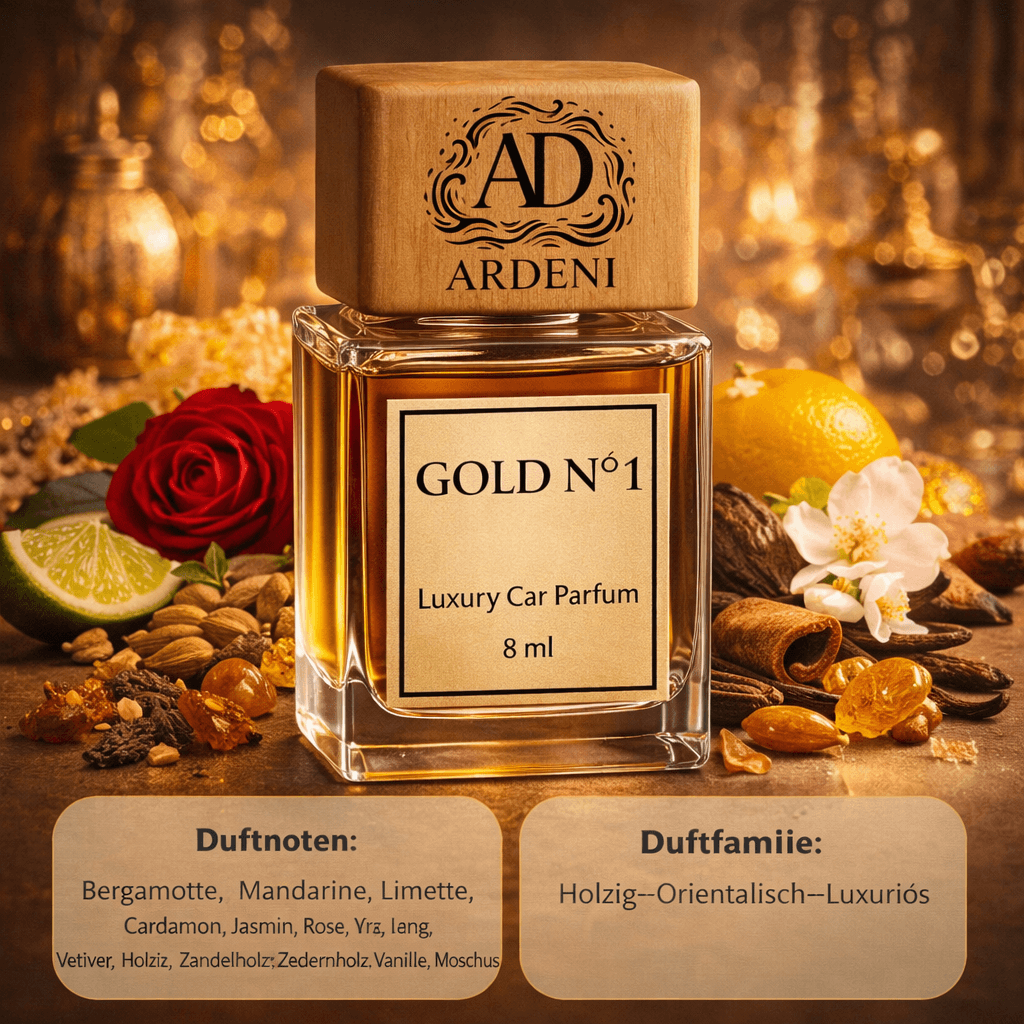 Ardeni Gold Nº1 Auto Duft mit intensiver maskuliner Eleganz in hochwertigem Glasdesign für ein premium Ambiente im Auto