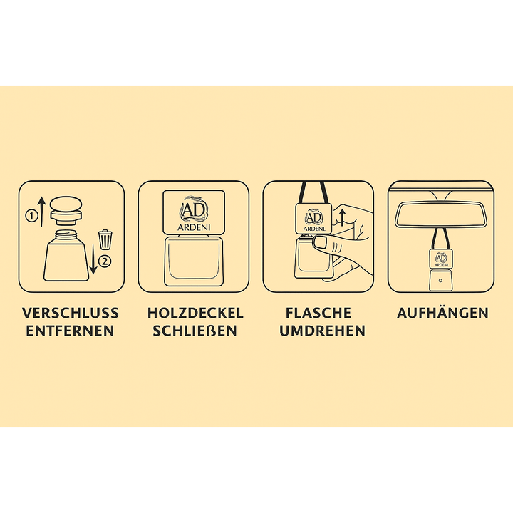 Ardeni Auto Duft – Schritt-für-Schritt Anwendung des luxuriösen Parfümflakons im Auto